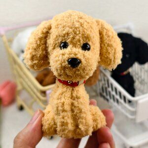 Handmade Amigurumi Crochet Light Brown Dog with a Collar Plushie